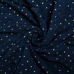 Crumpled Dotted Lawn - Navy Blue